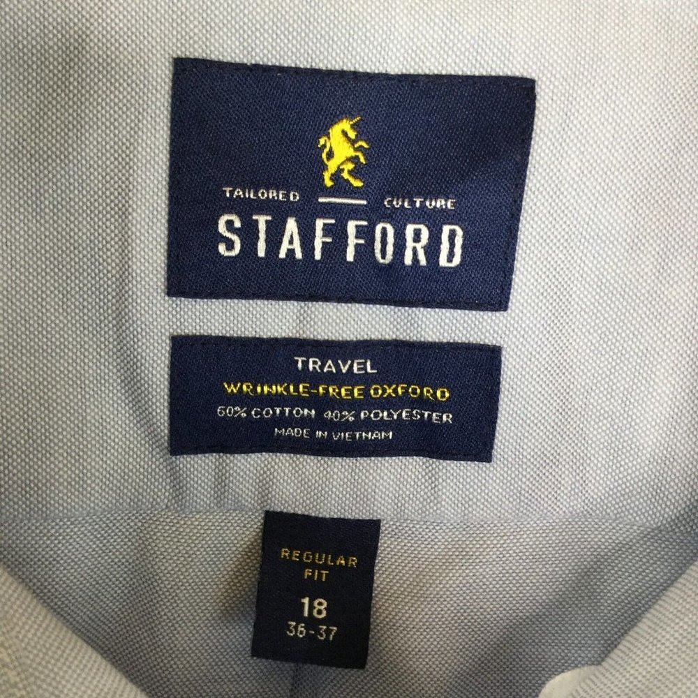 Stafford Button-Up Shirt Men 18 (36-37) Blue Chambray Regular Fit Long Sleeve - Picture 4 of 11